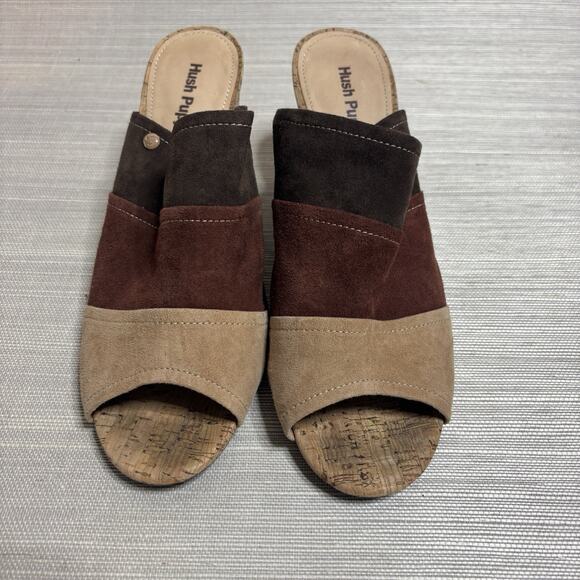 Hush Puppies Womens Multi Brown Suede Mule Shoe Sandal Heels Retro Casual SZ 10 - Picture 1 of 7